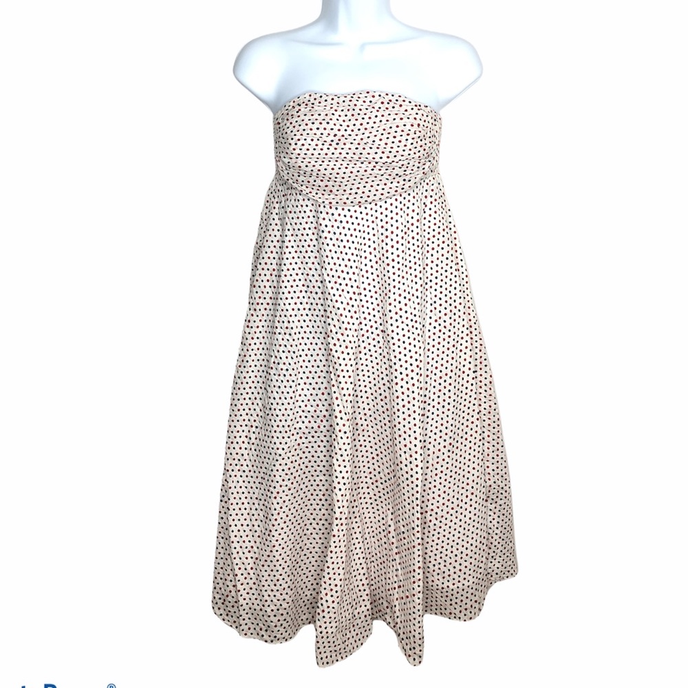J.CREW Mini Dress White Seersucker Red Blue Polka Dot Lined Sleeveless Size 0